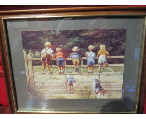A Spencer Coleman print entitled "Bottoms Up!", framed and glazed, 12cm x 17cm image size 