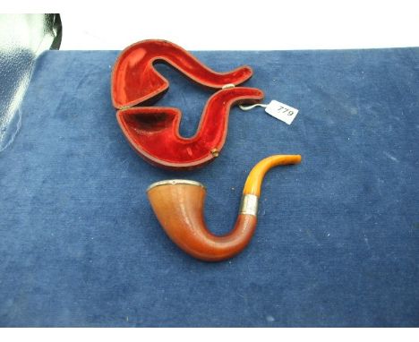 Cased Pipe with Silver top and collar. Mouthpiece A/F