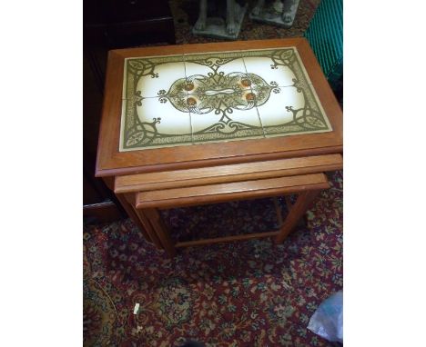 Retro Nest of tile top tables  largest is 22 x 16 inches 19 tall