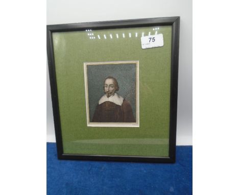 Framed stipple engraving by Geremia portrait of William Fiennes, 1st Viscount Saye and Sele, hand tinted (with watercolour) b