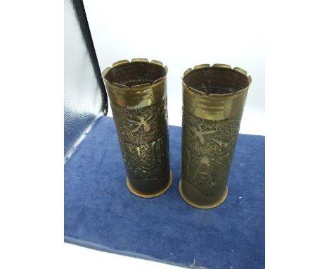 Pair of WW1 Trench Art Shell Cases dated Jul 1918. ( 9 inches tall )