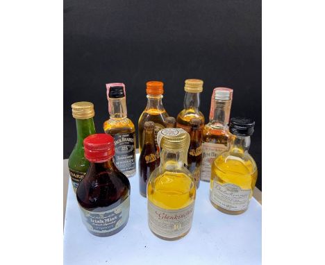 A collection of scotch whisky miniatures to include: Glen Rothes 12yr old malt; Old Bushmills Irish Whiskey; Jack Daniels Ten