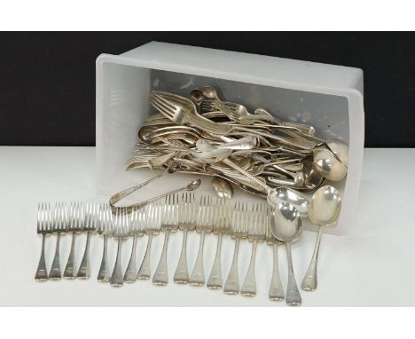 19th Century Victorian extensive silver cutlery set. The set to include 9 spoons, 21 large forks, 8 dessert spoons, 19 small 
