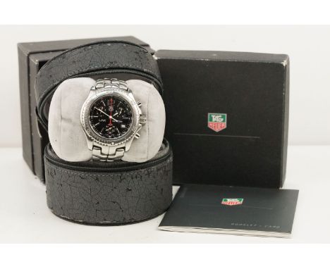 Tag Heuer Link 200m wristwatch having a black face with three subsidiary dial, date aperture to four, tachymeter scale and ro