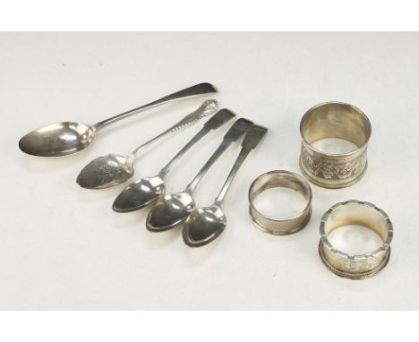 Collection of silver to include a French silver napkin ring (minerva mark to rim), two hallmarked silver napkin rings (both h