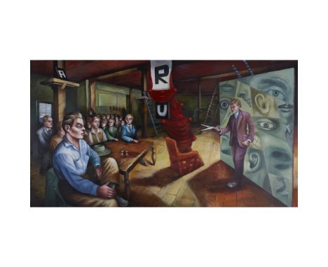 [§] STEVEN CAMPBELL (SCOTTISH 1953-2007)PORTRAIT OF ROBERT URQUHART TAKING THE R.U. NEUROTIC TEST - 1988 Oil on canvas326cm x