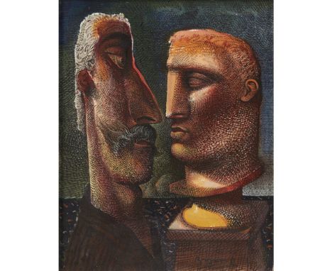 [§] JOHN BYRNE (SCOTTISH B.1940)SELF PORTRAIT AND SCULPTURE Signed, watercolour and ink on paper24cm x 19cm (9.5in x 7.5in)Ex