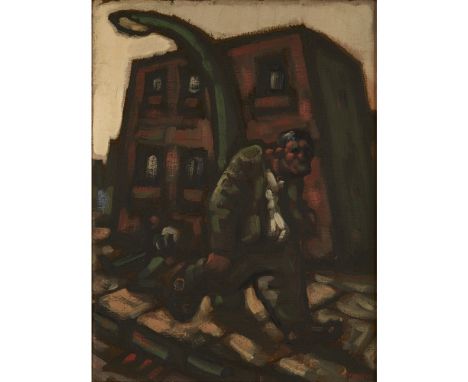 [§] PETER HOWSON (SCOTTISH B.1958)THE MISSION - 1995 Signed, oil on canvas30cm x 22cm (11.75in x 8.5in)Exhibited: Cyril Gerbe