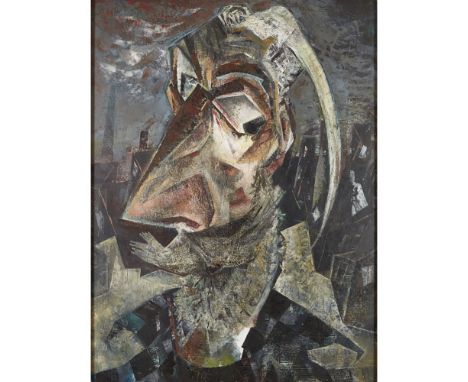 [§] JOHN BYRNE (SCOTTISH B.1940)DARK SELF PORTRAIT (PAISLEY) Signed, oil on board120cm x 90cm (47.25in x 35.5in)