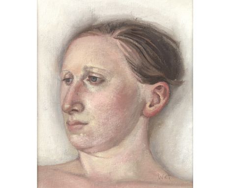 [§] ALISON WATT O.B.E., R.S.A. (SCOTTISH B.1965)SMALL PORTRAIT - AUDREY, 1993 Signed, oil on canvasboard26.5cm x 22cm (10.5in