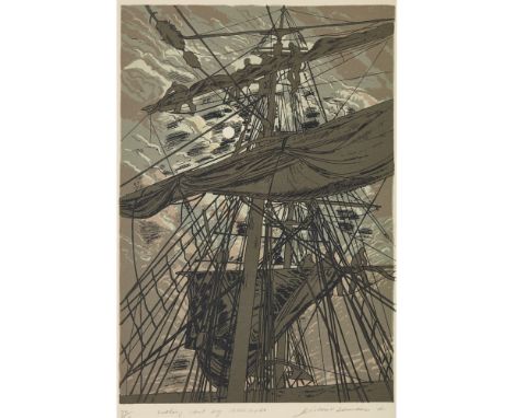 [§] RICHARD DEMARCO O.B.E., H.R.S.A., R.S.W. (SCOTTISH B.1930)FURLING SAIL BY MOONLIGHT - 1991 Signed and inscribed with titl