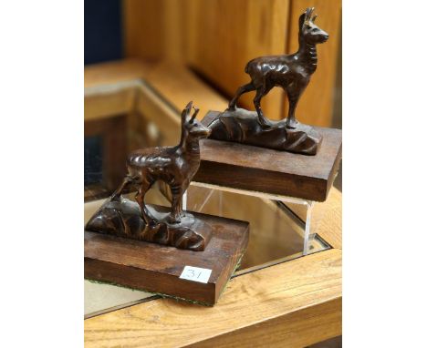 Antique Black Forest Pair of Deer Figural Bookend Figures -14cm high