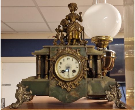 Antique French Marble Based Ormulu Mount &amp; Brass Mantel Clock