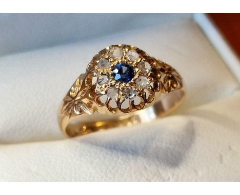 18ct Gold, Diamond &amp; Sapphire Dress Ring, size N &amp; 2.55g