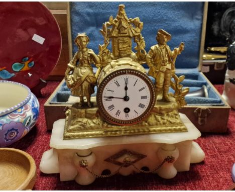Vintage Brass French Figural Group Clock
