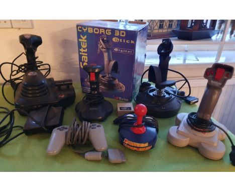 6 Vintage Console Joysticks and Handsets, incl Saitek Cyborg 3D stick