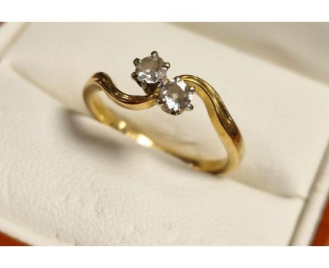 18ct Gold &amp; Diamond Antique Moi et Toi Twin Stone Dress Ring,  size N+0.5 &amp; 2.6g
