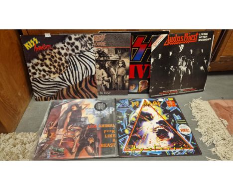 Vinyl LP Record Heavy Metal Set of Six Albums, inc KISS, Ozzy Osbourne, Def Leppard etc