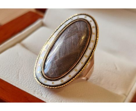 15ct Gold Antique Mourning Ring, Marquise Cut - size G &amp; 4.15g