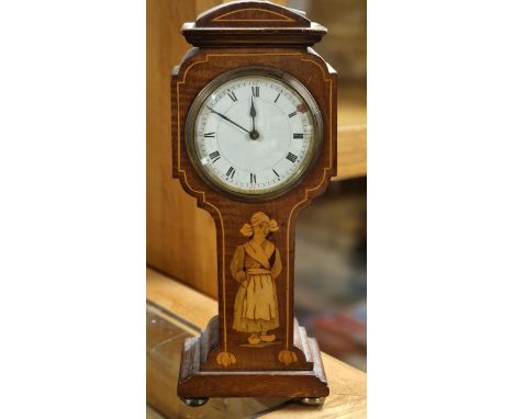 Antique French Inlaid Wood Mantel Clock - 31cm high
