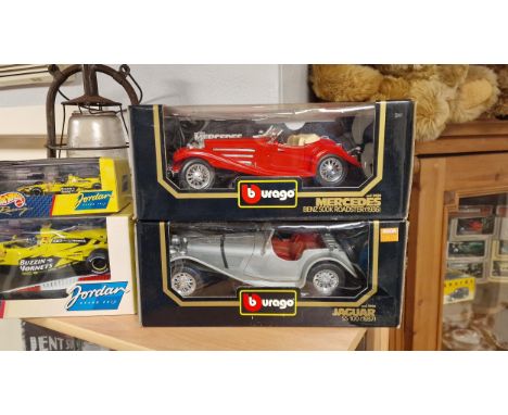 Burago Pair of 1:18 Scale Larger Cares, inc Mercedes 500k Roadster &amp; Jaguar SS100