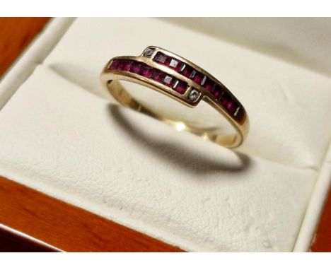 9ct Gold, Ruby and Diamond Dress Ring, size Q and 1.7g