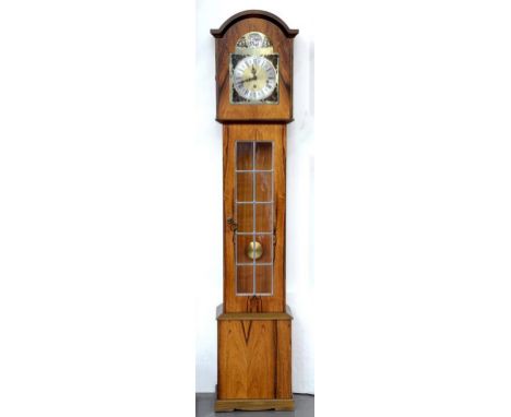 A REPRODUCTION OAK DWARF LONGCASE CLOCK 148CM H