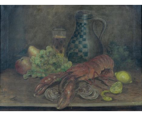 K. ROHRHIRAT - STILL LIFE WITH A LOBSTER SIGNED AND INSCRIBED OIL ON CANVAS 51CM X 69CM AND TWO PICTURES BY OTHER HANDS