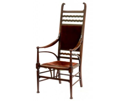 AN ART NOUVEAU MAHOGANY ELBOW CHAIR 