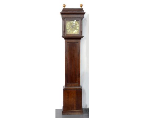 AN 18TH CENTURY LONGCASE CLOCK THE 10" BRASS DIAL ENGRAVED HUMPHREY WHITE FAIRFORD IN LATER OAK CASE, 190CM H