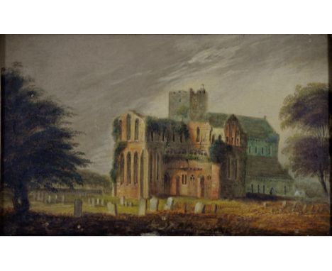ENGLISH SCHOOL 19TH CENTURY LANERCOST PRIORY INSCRIBED VERSO LANERCOST PRIORY NEAR BRAMPTON CUMBERLAND OIL ON PANEL 18.5CM X 