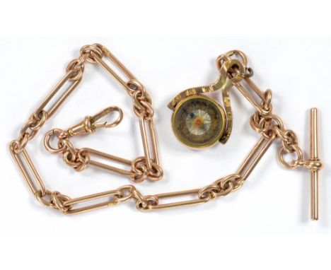 A 9CT GOLD SNUFFLE LINK ALBERT 27.7G AND A GOLD SWIVEL COMPASS 
