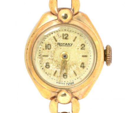 A ROTARY 9CT GOLD LADY'S WRISTWATCH ON GOLD BRACELET, 13G