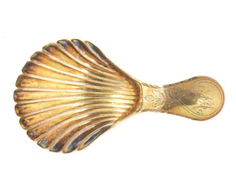 A GEORGE III SILVER ENGRAVED CADDY SPOON BIRMINGHAM 1798, 4DWTS