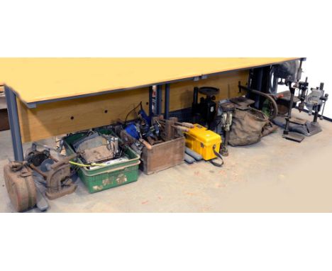 VARIOUS TABLE DRILL STANDS PLANES CLAMPS AND OTHER TOOLS 