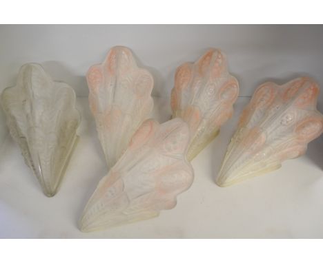 Five Art Deco moulded frosted glass light shades **PLEASE NOTE THIS LOT IS NOT ELIGIBLE FOR POSTING AND PACKING** 