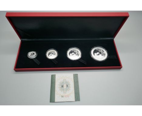 A 2017 Munich International Coin Show silver proof panda set of four coins, 99.9% silver 