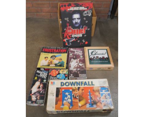 A box of vintage board games including Frustration, Downfall, Cluedo and Chopper **PLEASE NOTE THIS LOT IS NOT ELIGIBLE FOR P