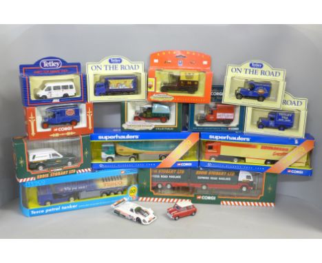 A collection of Corgi Toys and other die-cast model vehicles, boxed, including two Superhaulers and Eddie Stobart Volvo lorry