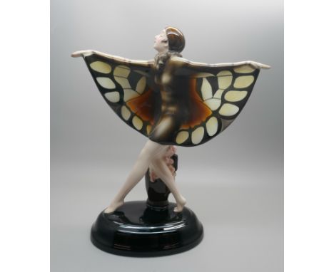 An Art Deco Lorenzl Goldscheider ceramic figure, Butterfly Girl, printed mark and impressed numbers 3 6600 81 4, 21cm 