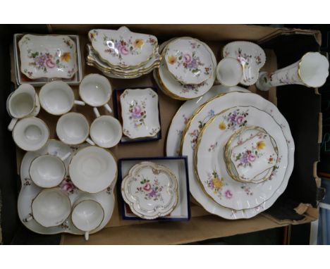 Royal Crown Derby Derby Posies tea and dinnerwares including six coffee cups and saucers, sixteen pin trays, various shapes, 