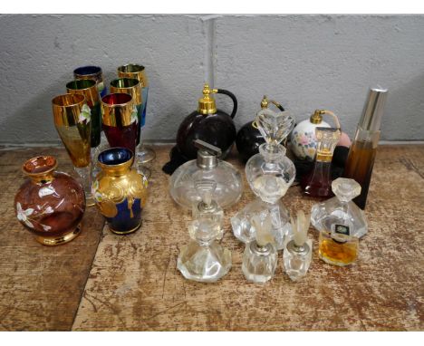 A collection of perfume bottles, Royal Doulton, vintage, six Bohemian wine glasses and two vases **PLEASE NOTE THIS LOT IS NO
