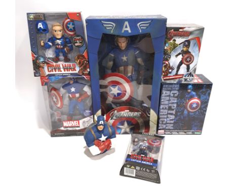 Quantity of Captain America Collectibles Includes Quarter Scale Figure, Disney Store Action Figure, Kotobukiya Marvel Now Sta