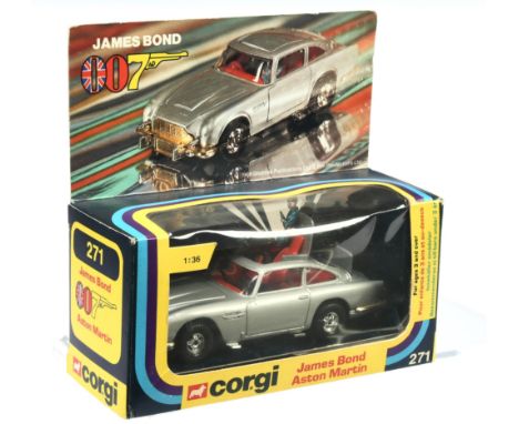 Corgi 271 James Bond Aston Martin DB5 (1/36th scale) silver-grey body, red interior with James Bond and Bandit figures (seale