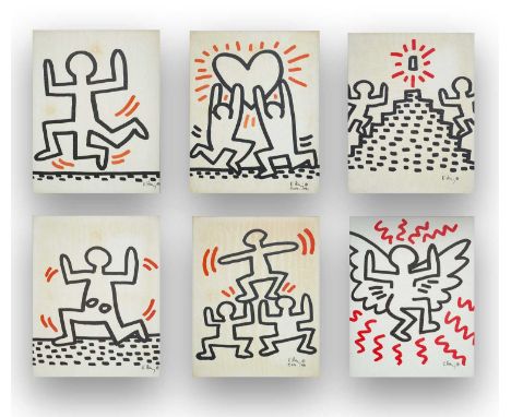 Keith Haring (American 1958-1990), 'Bayer Suite', 1982, a complete set of six offset lithographs in colours on thin wove pape