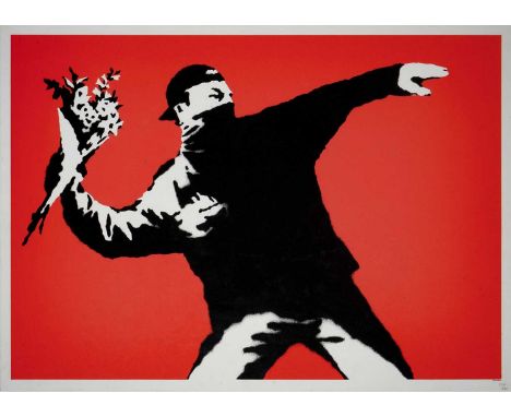 Banksy (British 1974-), 'Love Is In The Air', 2003, screen print in colours on wove paper, numbered from an edition of 500 in