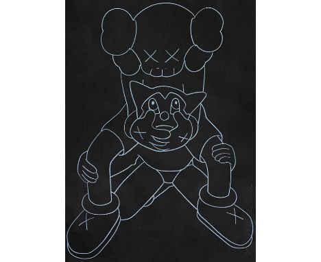 Kaws (American 1974-), 'Companion vs Astroboy', 2002, screen print on black stock paper, signed and dated in pencil, from an 