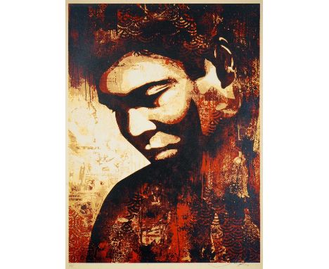 Shepard Fairey (American 1970-), 'Ali Canvas Print', 2010, screenprint in colours on wove paper, signed, dated and inscribed 