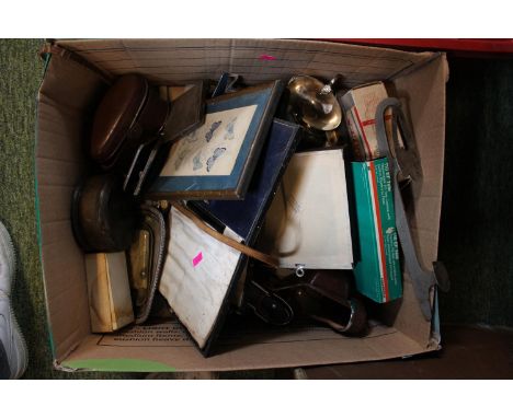Box of assorted Metal ware inc. Kodak camera, Cutlery etc 