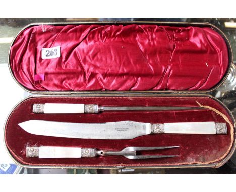 James Tidmarse Victorian Cased Carving Set with mother or Pearl Handles 